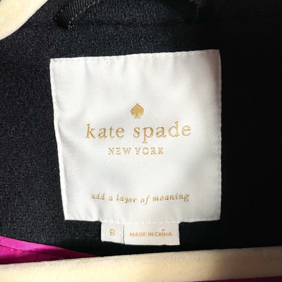 Kate Spade Dorothy Bow Neck Coat Black Wool Button Front Sz 6 Women's - Picture 6 of 9